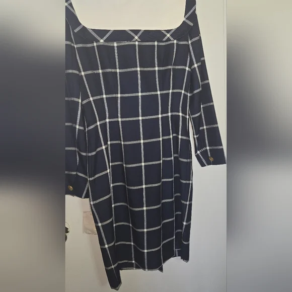 Y2k Leslie Fay Navy and White Checkered Blazer Dress with Gold Buttons - Picture 2 of 7